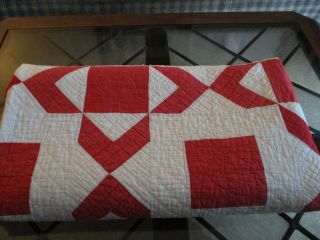 Primitive Early Antique Turkey Red Patchwork Quilt Cutter Or Stacker 75 " X 90 "