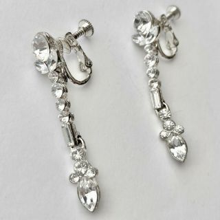 Signed Givenchy Vintage Screw Clip On Crystal Rhinestone Silver Tn Earrings 837