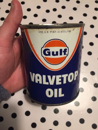 Vintage Gulf Valvetop Oil Full Steel Pint Can
