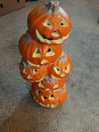 Vintage Halloween Blow Mold Pumpkin Stack Jack O Lantern Foam 16 "