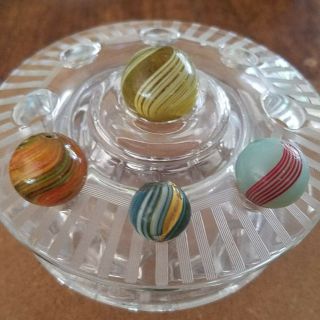 4 Old Vintage Antique German Handmade Marbles Onionskin Banded Opaque Gooseberry
