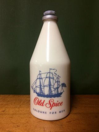 Vtg Shulton Old Spice Cologne 4.  75 Fl Oz,  Porcelain/milk Glass Bottle 80 Full