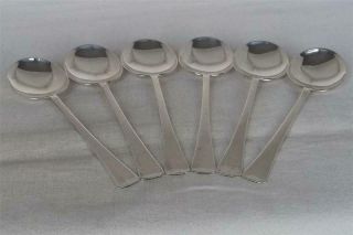 A Lovely Set Of Six Solid Sterling Silver English Bouillon Spoons Dates 1925.