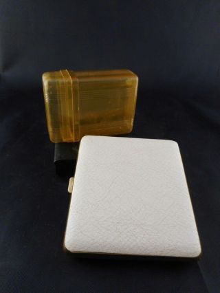 (2) Vintage Cigarette Business Card Case Holder Leatherlite Amber Lid England