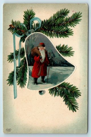 Vintage Postcard Christmas Greetings Santa Claus In Bell Eas Gaupen Norway 1912