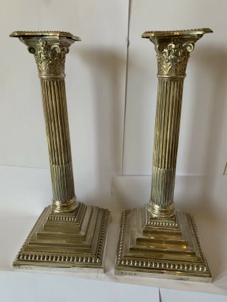 Solid Silver 1935 English Corinthian Column 11” Candlesticks 2720g Pair No Scrap