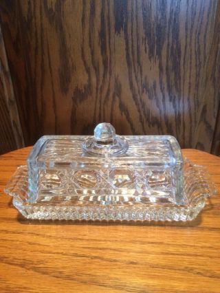 Vintage Crystal Butter Dish With Crystal Lid Cover 8”