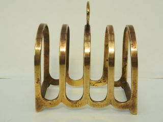 1940s Vintage Solid Brass Holder Toast Rack Caddy 4 Sections Unmarked 3.  5 " X 4 "