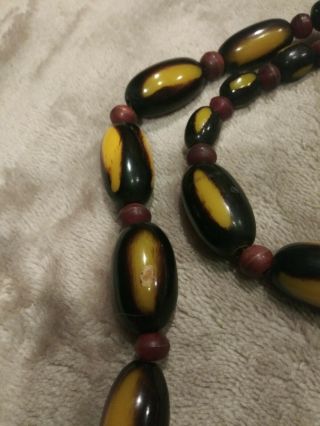 Vintage French Bakelite Overdye Chocolate Butterscotch Bead Flapper Necklace 28 