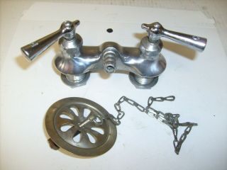 Vintage Sink Tub Hot Cold Faucets Handles Knobs Set With Drain Cover