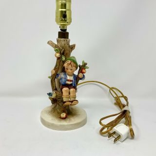 Vintage Hummel Figurine Lamp Boy On Apple Tree Swing 11” 2