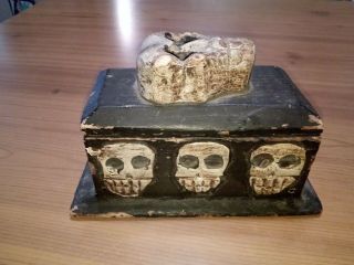 1800 ' s Haitian Dybbuk Voodoo Haunted Driftwood Skull Witchcraft Ritual Tool Box 2