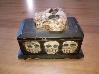 1800 ' s Haitian Dybbuk Voodoo Haunted Driftwood Skull Witchcraft Ritual Tool Box 3