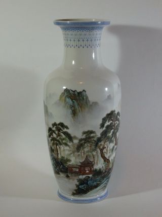 Antique/vintage China Chinese Porcelain Vase With Hand - Painted Landscape