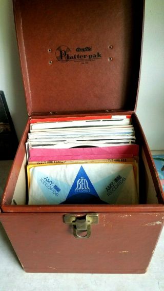 Vintage Amfile Platter - Pak Red Storage Case 8 " Record Case With 40 Records 45rpm