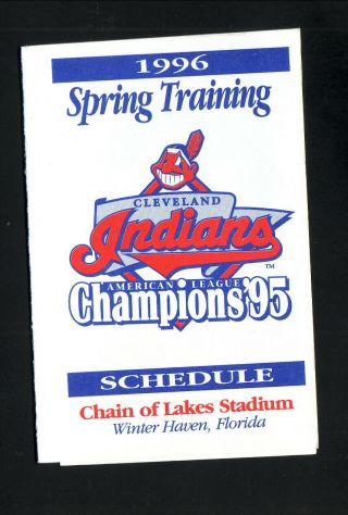 Cleveland Indians - - 1996 Spring Training Pocket Schedule - - Beef O 