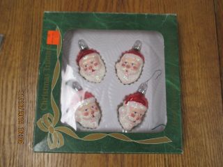 Vintage Santa Blown Glass Christmas Ornaments Bradford Set Of 4,  W / Box