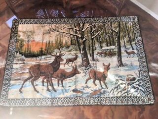 Vintage Huge Wall Art,  Tapestry Deer In Winter 5ft X 7ft Gorgeous Circa 1970