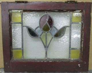 Old English Leaded Stained Glass Window Pretty Floral Design 18.  25 " X 14.  75 "
