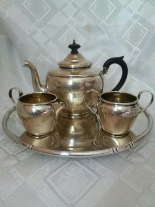 International Sterling Silver Tea/coffee Pot Set With Sterling Tray