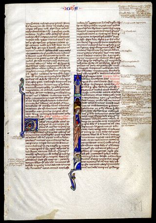 1250 Illuminated Bible Leaf Testament Luke 24 Prologue To John & John 1 & 2