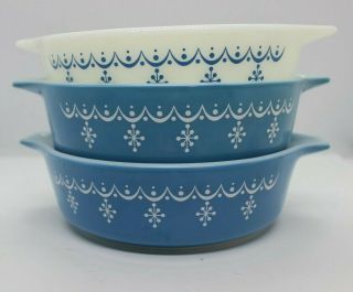 Pyrex Cinderella Nesting Bowls Snowflake Blue Garland Set Of 3 Vintage