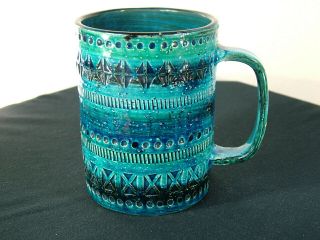 Vintage Italian Aldo Londi Bitossi Rimini Blue Art Pottery Mug Tankard