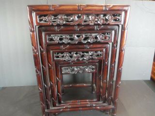 Antique Hong Kong Chinese Carved Nesting Tables Birds & Flowers Honolulu Hawaii