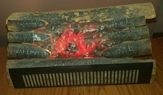Vintage Real Wood Electric Faux Fireplace Glowing Logs Lights Up Metal Gate