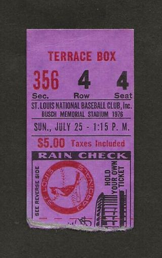 St Louis Cardinals Vs Chicago Cubs Ticket Stub July 25,  1976
