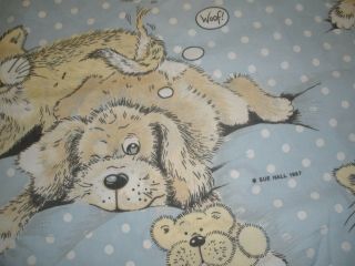 Vintage 1987 Sue Hall Snatch The Dog And Cat Twin Flat Sheet Craft Fabric 2