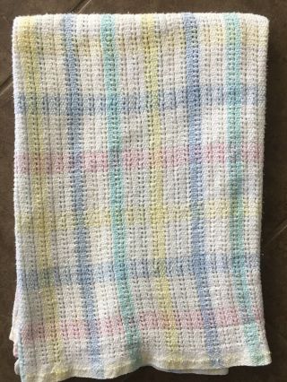 Vintage Beacon Pastel Plaid Baby Blanket 100 Cotton Thermal Open Waffle Weave