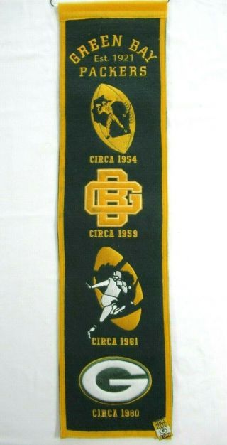 Green Bay Packers Winning Streak Nfl Heritage Embroidered Banner With Pin