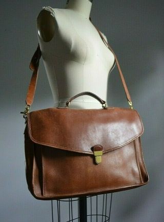 Vintage Classic Coach Cognac Brown Laptop Briefcase Bag W/ Long Detachable Strap