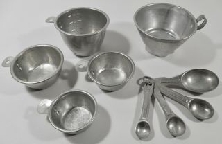 Vintage 9pc Aluminum Measuring Cups Spoons Funnel 1c 1/2c 1/3c 1/4c 1tbsp,