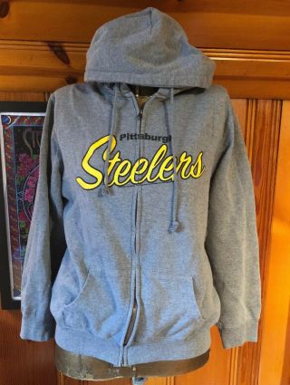 Womens Nfl Team Apparel Pittsburgh Steelers Gray Zip Up Hooded Jacket Size Xl