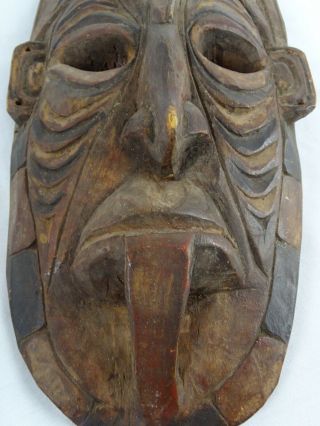 Large Vintage Pacific Papuan Hand Carved Wood Mask With Frigate Bird Png C1970s