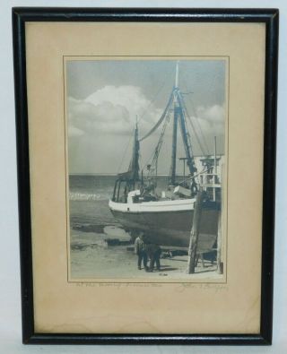 John W Gregory Vintage Photograph Fishing Boat At Mooring Provincetown Mass.  Euc