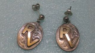 Vtg.  Rancheros Visitadores Sterling Silver Etched Drop Dangle Earrings