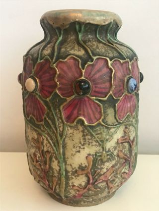 Amphora Austria Teplitz - Antique Ceramic Jeweled Art Nouveau Vase Rare