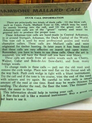Antique 1980 Vintage Hambone C.  H.  Amaden Arkansas striped Boise de Arc Duck Call 3