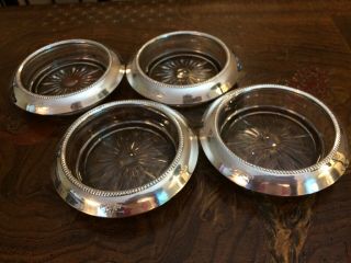 Set Of 4 Vintage Frank M.  Whiting & Co.  Sterling Silver Glass Coasters