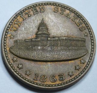 1863 Bu Our Army Indian Civil War Token Antique Us Coin Money Capitol Building