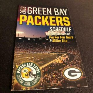 2013 Green Bay Packers Football Pocket Schedule Fan Tours/miller Lite Version