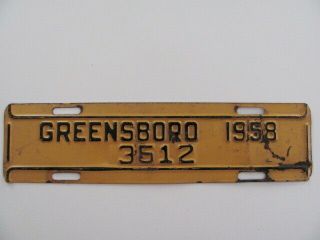 1958 Greensboro North Carolina Nc License Plate Topper - 3512,  Vintage,  Gc,  Rare