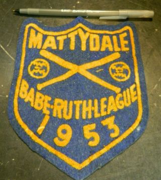 Vintage Mattydale,  York Babe Ruth League 1953 Felt Crest Patch 7 " X 5.  5 " Vg