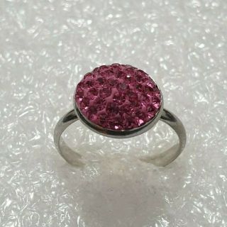 Pink Crystals Cluster Ring Solid Silver 925 Vintage Ring Size O1/2 P