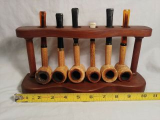 Vintage Set Of 6 Corn Cob Tobacco Pipes With Stand