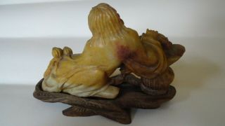 antique figurine chinese soapstone buddha fine hand carved wood base basket old 2