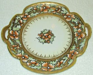 Antique 1891 - 1911 Nippon Moriage Hand Painted Floral Gold Cake Plate Maple Leaf